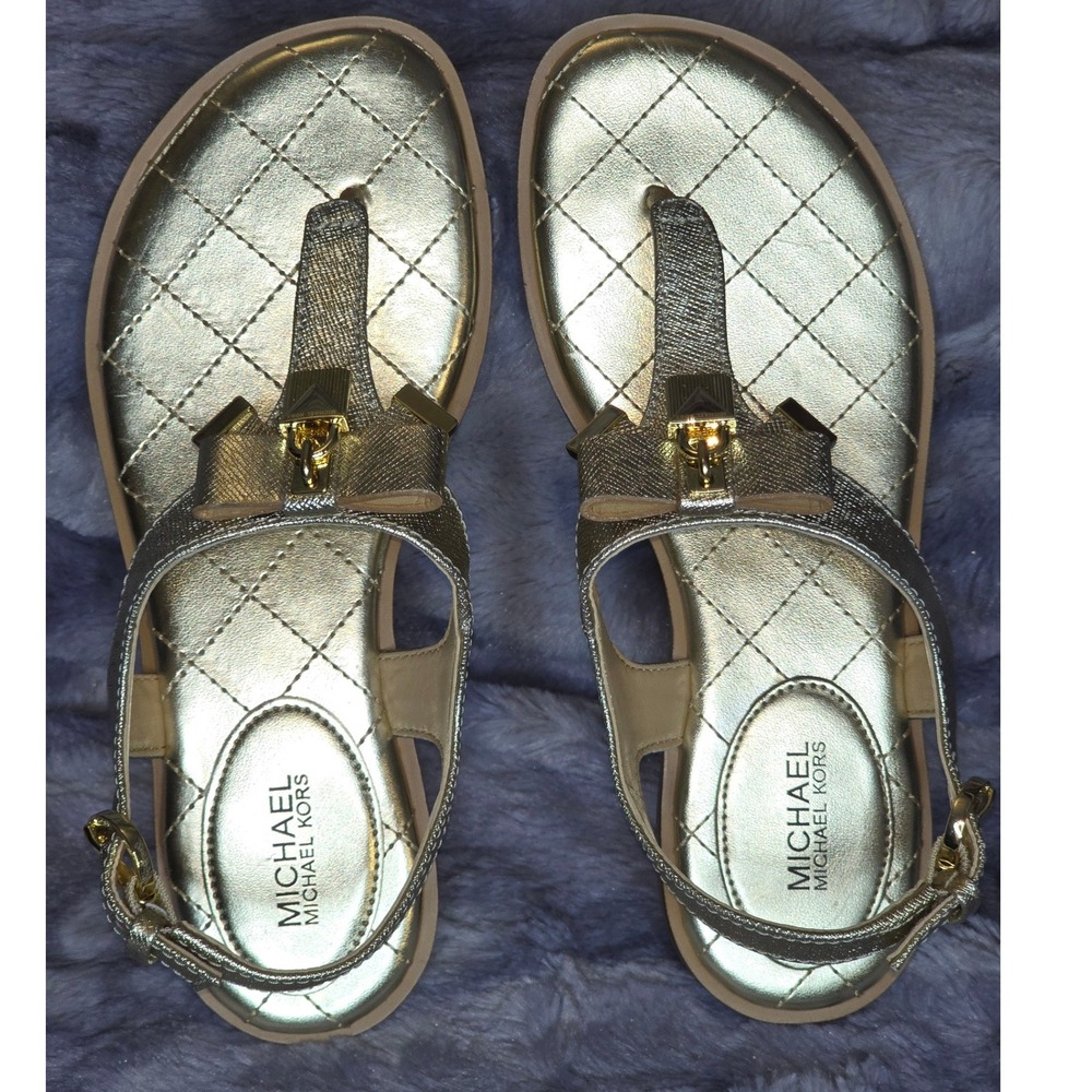 NWB Michael Kors Alice Thong Metallic Gold Leather Sandals Women's 5 - Picture 4 of 8